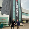 Scott Otten of SO Coffee And Commercial Manager at Cardiff Airport, Lee Smith, Shaking Hands Outside Cardiff Airport