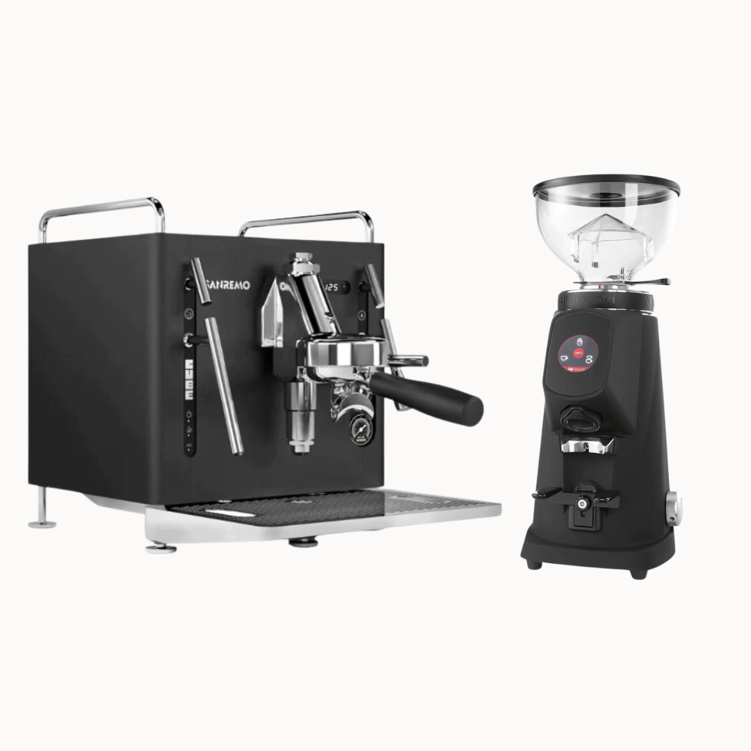 Black Sanremo Cube Coffee Machine & Grinder Packages