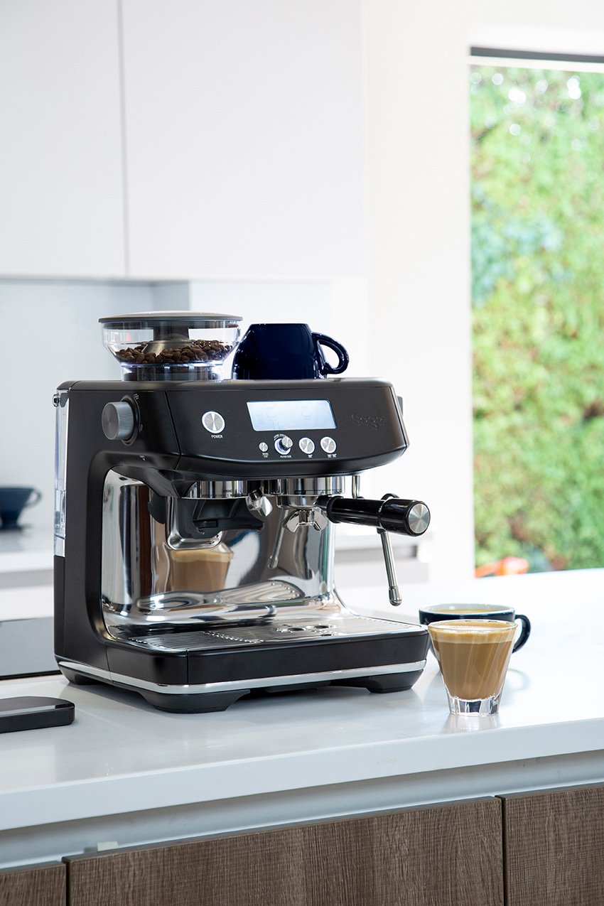 Sage The Barista Pro Espresso Machine Black Truffle on Counter